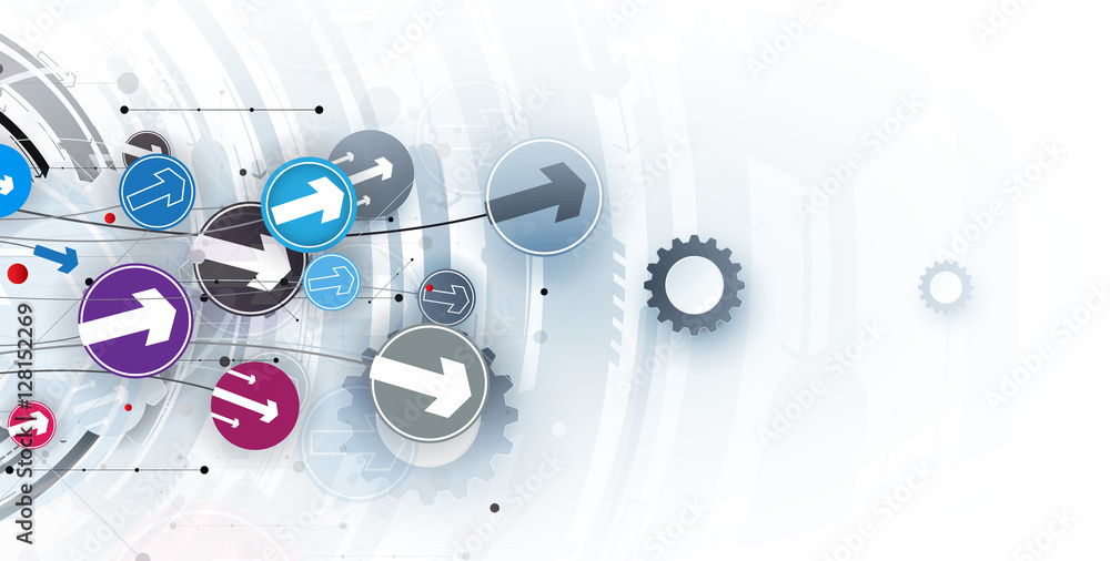 Poster flow of arrows. imagination of business or technology process. vector futuristic background with gre