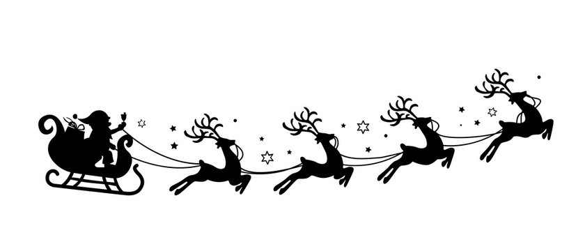 Weihnachtsmann mit Schlitten und Rentieren Umriss - santa's sleigh silhouette