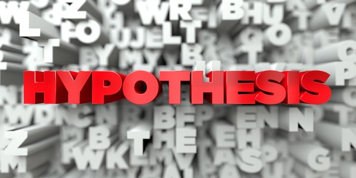 HYPOTHESIS -  Red text on typography background - 3D rendered royalty free stock image. This image can be used for an online website banner ad or a print postcard.