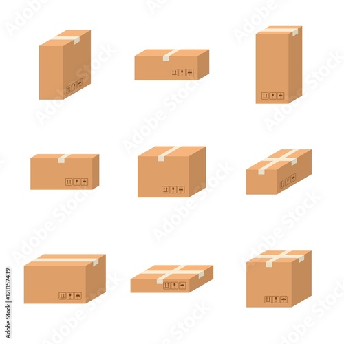 "Set delivery cardboard boxes different sizes carton." Stock image and