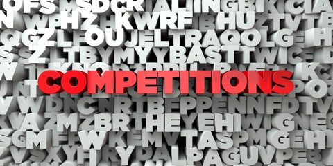 COMPETITIONS -  Red text on typography background - 3D rendered royalty free stock image. This image can be used for an online website banner ad or a print postcard.