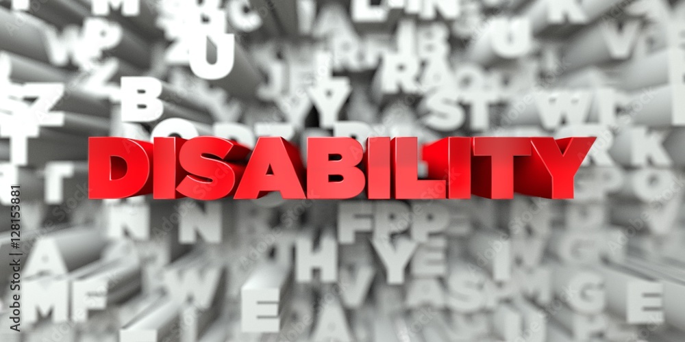 Fototapete disability - red text on typography background - 3d rendered royalty free stock image. this image ca