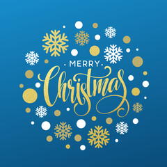 Merry Christmas gold glittering lettering design. Vector illustration