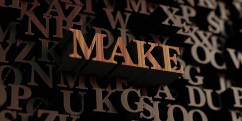 Make - Wooden 3D rendered letters/message.  Can be used for an online banner ad or a print postcard.