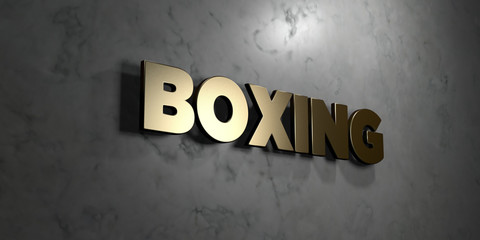 Boxing - Gold sign mounted on glossy marble wall  - 3D rendered royalty free stock illustration. This image can be used for an online website banner ad or a print postcard.
