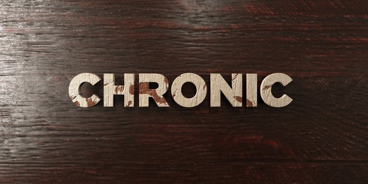Chronic - grungy wooden headline on Maple  - 3D rendered royalty free stock image. This image can be used for an online website banner ad or a print postcard.