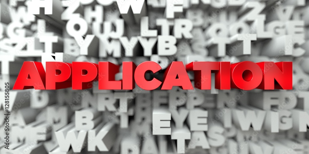 Fototapete application - red text on typography background - 3d rendered royalty free stock image. this image c