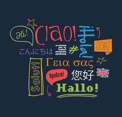  Hello in different languages. Vector illustration.   © flycatdesign