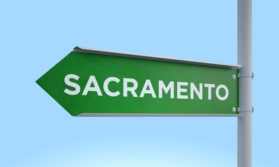 3d rendering illustration left direction road sign sacramento