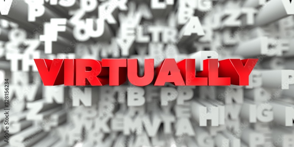 Fototapete virtually - red text on typography background - 3d rendered royalty free stock image. this image can