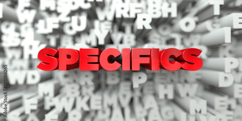 Fototapete specifics - red text on typography background - 3d rendered royalty free stock image. this image can