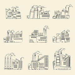 Vector hand drawn industrial factory buildings set © K3Star