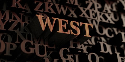 West - Wooden 3D rendered letters/message.  Can be used for an online banner ad or a print postcard.