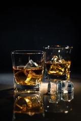 Whiskey with ice cubes