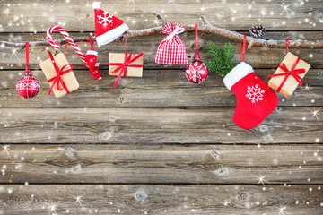 Christmas decoration stocking and gift boxes