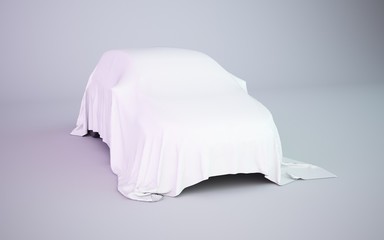 3d rendering covered car white fabric illustration