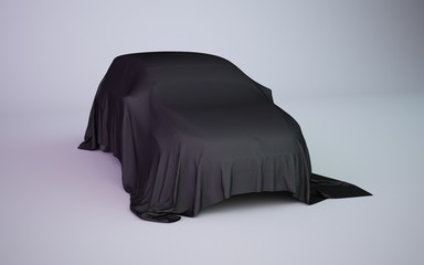 3d rendering covered car black fabric illustration