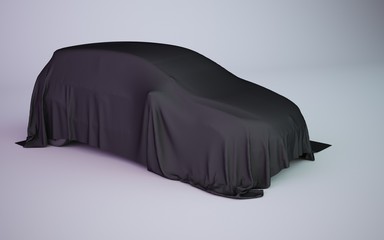 3d rendering covered car black fabric illustration