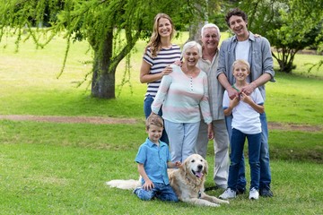 Family with dog in the park