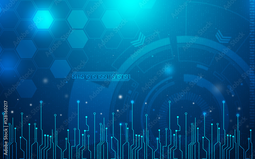 Wall mural blue technology background and abstract digital tech circle.copy space.