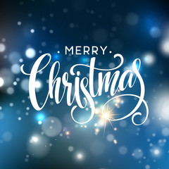 Christmas lettering on Snowflake sparkle background. Vector illustration