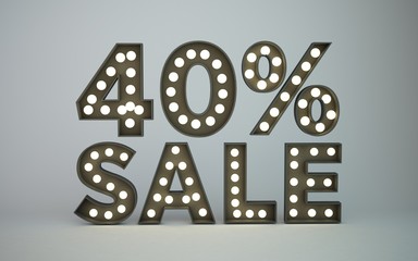 3D render bulb text 40 percent off