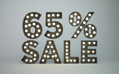 3D render bulb text 65 percent off