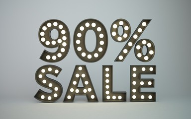 3D render bulb text 90 percent off