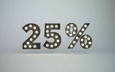 3D render bulb text 25 percent off