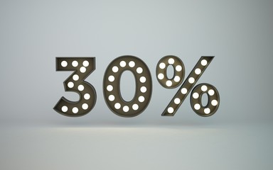 3D render bulb text 30 percent off