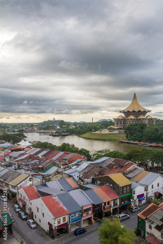 Wall mural cloudy view at kuching city capital of sarawak, borneo, malesia