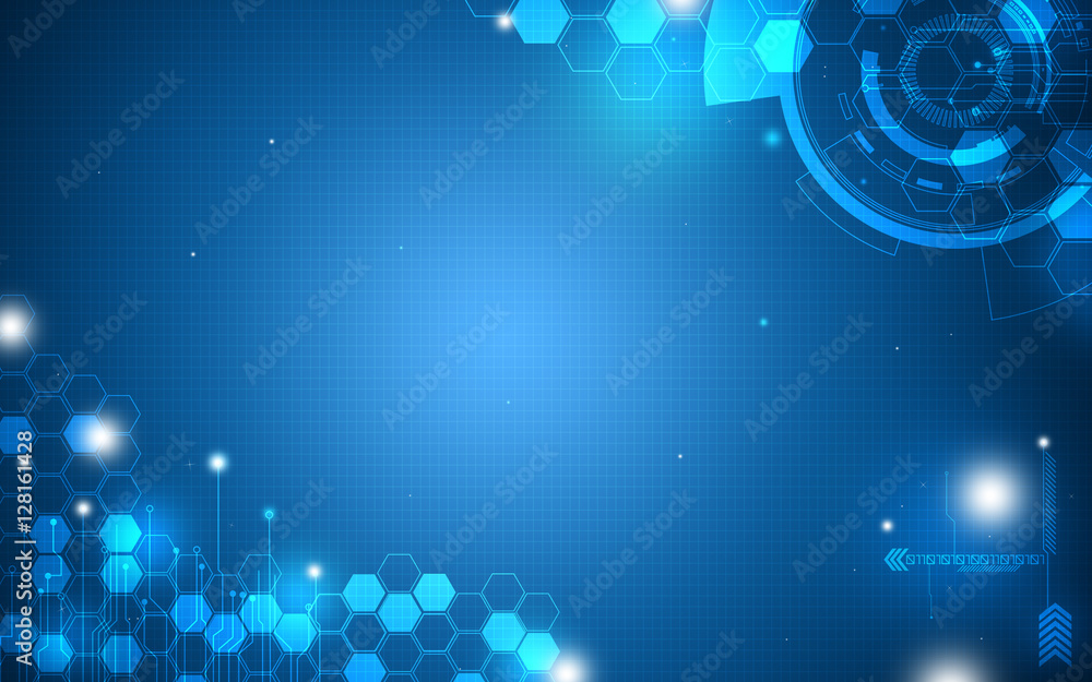 Wall mural blue technology background and abstract digital tech circle.copy space.