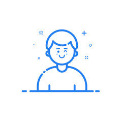 Vector illustration of blue icon in flat line style. Linear cute and happy man. Graphic design concept of boy avatar use in Web Project and Applications Outline isolated object.