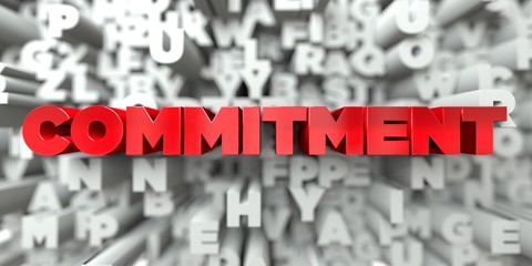 COMMITMENT -  Red text on typography background - 3D rendered royalty free stock image. This image can be used for an online website banner ad or a print postcard.