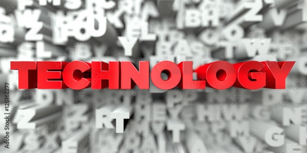 Fototapete technology - red text on typography background - 3d rendered royalty free stock image. this image ca