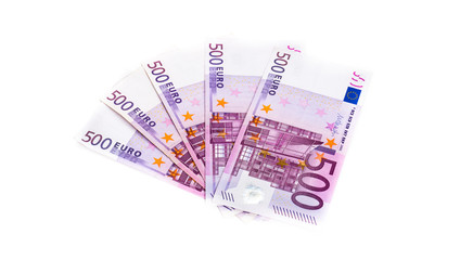 five hundred euro banknotes isolated on white background. cash m