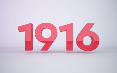 3d rendering year 1916  on clean white background
