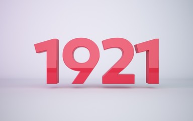 3d rendering red year 1921 on white background