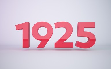 3d rendering red year 1925 on white background