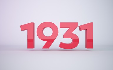 3d rendering red year 1931 on white background