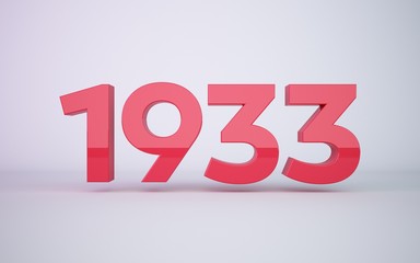 3d rendering red year 1933 on white background