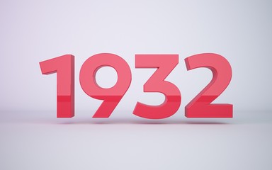 3d rendering red year 1932 on white background