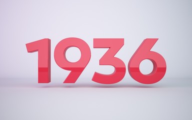 3d rendering red year 1936 on white background