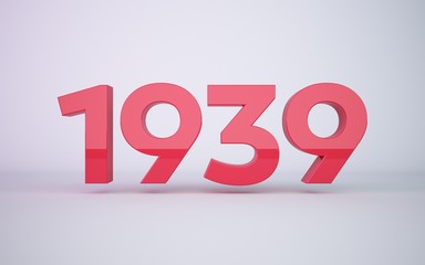 3d rendering red year 1939 on white background