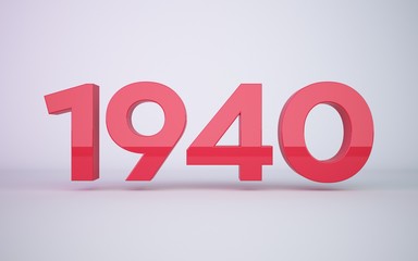 3d rendering red year 1940 on white background