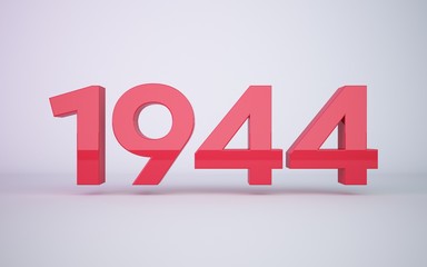 3d rendering red year 1944 on white background