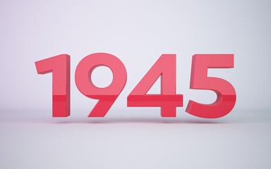 3d rendering red year 1945 on white background