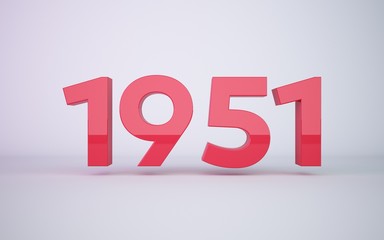 3d rendering red year 1951 on white background