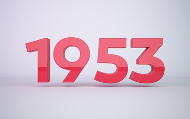 3d rendering red year 1953 on white background