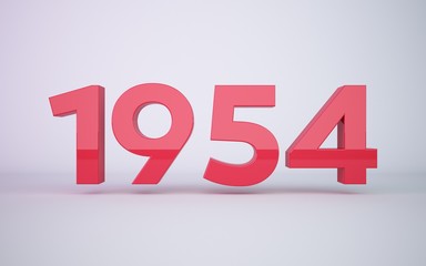 3d rendering red year 1954 on white background